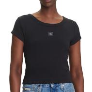 T-Shirt Noir Femme Calvin Klein Label 2x2 pas cher