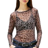 T-shirt Marron Léopard Femme Tommy Hilfiger Tjw Slim Aop