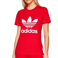 T-shirt Rouge Femme Adidas Trefoil