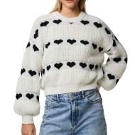 Pull Blanc/Noir Coeur Femme Pieces Nove pas cher