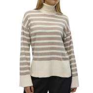 Pull Blanc/Marron Femme Vero Moda Fantastic Rollneck pas cher
