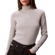 T-Shirt Col Roulé Gris Femme Calvin Klein Jeans Label pas cher