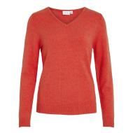 Pull Col V Rouge Femme Vila 69