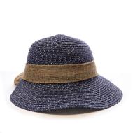 Chapeau de soleil en paille bleu marine Via Lorenzo Pan Coupe Ocean