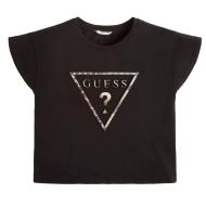 T-shirt Noir Fille Guess Dreieck pas cher