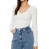 T-shirt Manches Longues Écru Femme Tommy Hilfiger Essential
