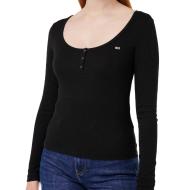 T-shirt Manches Longues Noir Femme Tommy Hilfiger Button