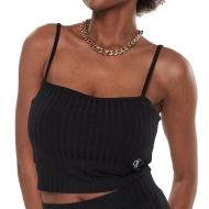 Top Noir Femme Calvin Klein Jeans Rib Cropped Strappy pas cher