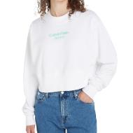 Sweat Blanc Femme Calvin Klein Jeans Stacked Institutiona pas cher