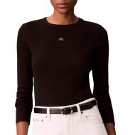 T-Shirt Manches Longues Noir Femme Calvin Klein Jeans Label pas cher