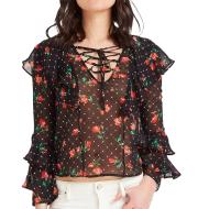 Blouse Noir à fleurs Femme Guess Rose pas cher