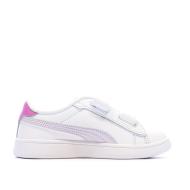 Baskets Blanc/Rose Fille Puma Smash 3.0 vue 2