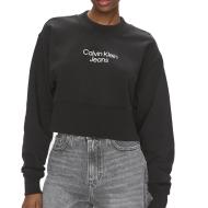 Sweat Noir Femme Calvin Klein Jeans Stacked Institutiona