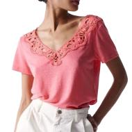 T-shirt Rose Femme Salsa Lace Trimmed pas cher