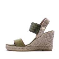 Sandales compensées en daim vert femmes Tommy Hilfiger pas cher