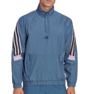 Sweat 1/2 Zip Bleu Homme Adidas Stripes pas cher