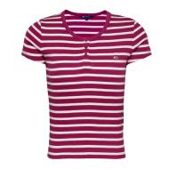 T-Shirt Rose/Blanc Femme Tommy Hilfiger Slim Button pas cher
