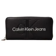 Portefeuille Noir Femme Calvin Klein Jeans Sculpted Zip Around pas cher