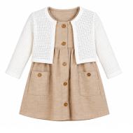 Ensemble Robe + Gilet Beige/Blanc Bébé P'tit Mome Helena pas cher