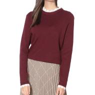 Pull Bordeaux et dentelle femme Vila Ulle pas cher