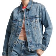 Veste en Jean Bleu Femme Superdry Boyfriend Trucker pas cher