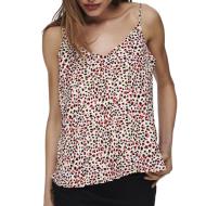 Débardeur Blanc/Rouge Femme Only Plisse Singlet pas cher