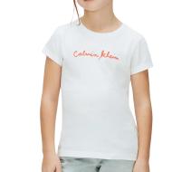 T-Shirt Blanc/Orange Fille Calvin Klein Jeans Script Logo