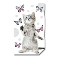 Serviette de bain Gris/Blanc Chat 70x140cm pas cher