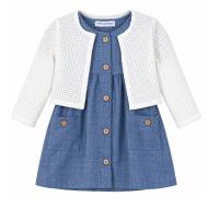 Ensemble Robe + Gilet Bleu/Blanc Bébé P'tit Mome Helena pas cher