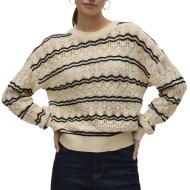 Pull Beige/Noir Femme Vero Moda Bella pas cher