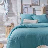 Housse de couette Bleu Gaze de coton (260 x 240 cm) Lagon pas cher