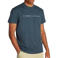 T-Shirt Bleu Homme Tommy Hilfiger Reg Linear pas cher