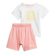 Ensemble Blanc/Rose Bébé Adidas Logo Summer pas cher