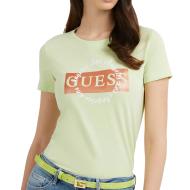 T-shirt Vert Femme Guess Round vue 2