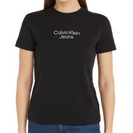 T-shirt Noir Femme Calvin Klein Jeans Stacked Institutiona pas cher
