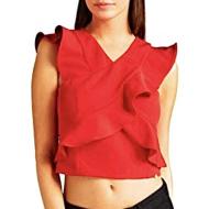 Top Rouge Femme Guess Ruffle pas cher