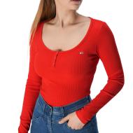 T-shirt Manches Longues Rouge Femme Tommy Hilfiger Button
