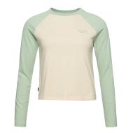 T-shirt Manches Longues Vert/Beige Femme Superdry Baseball pas cher
