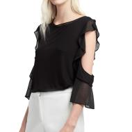 Blouse Noir Fluide Femme French Connection Ruffle pas cher